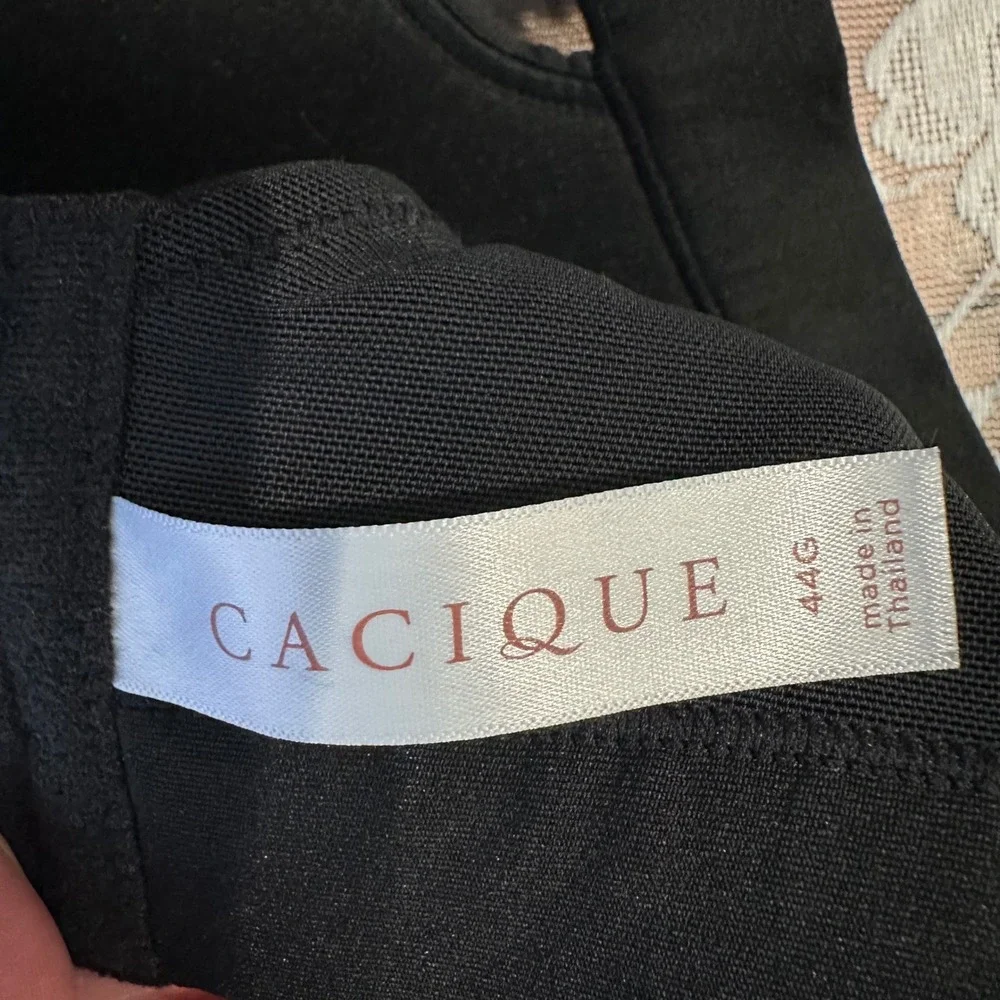 Cacique Black‎ Lightly Lined No Wire Bra Full Coverage Lace Trim 44G